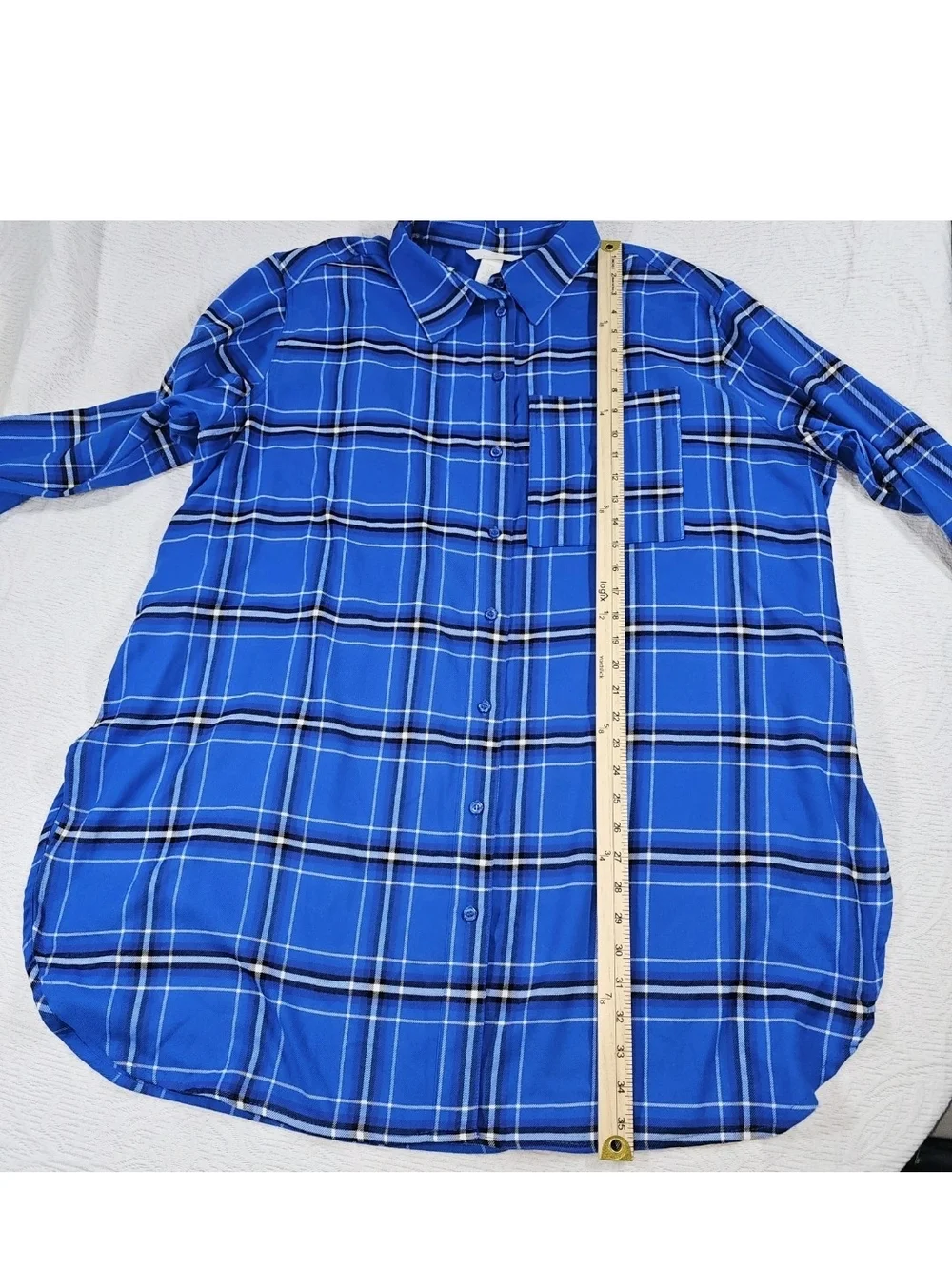 Maternity Blue Plaid Long Sleeve Button Down Shirt Dress Relaxed Boyfriend XL